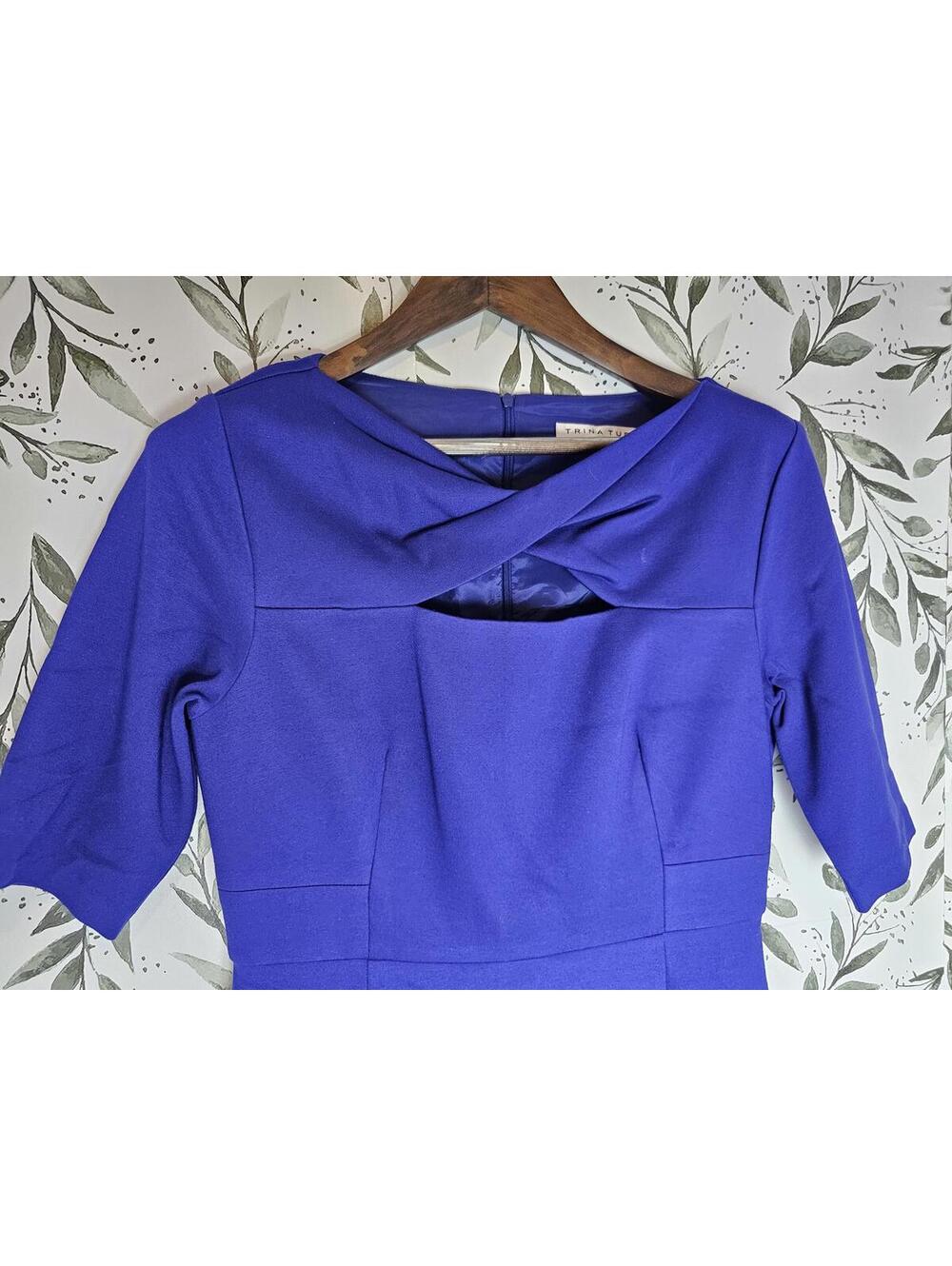 Trina Turk Dress Blue Womens Size 10 Cut Out  3/4 Sleeve